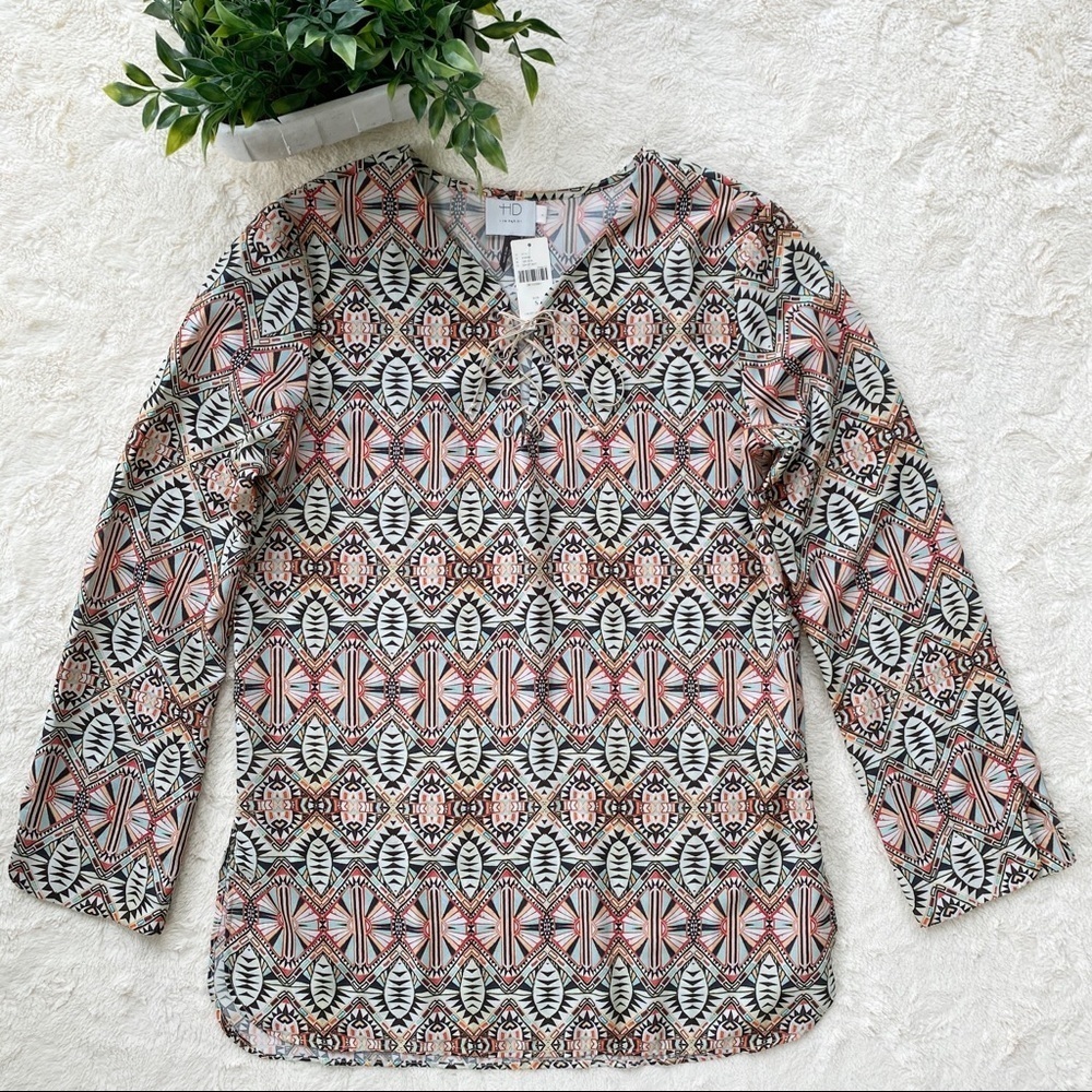 Anthropologie HD in Paris lace up tunic lace up top boho tribal small